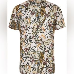 River Island Toddler Boys Stone Tiger Floral Print Short Sleeve T-Shirt